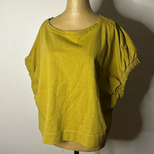 Free People Beach sz M golden yellow top gathered short sleeve detail shorter